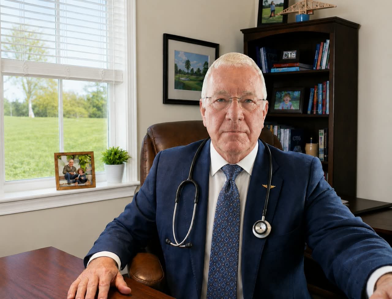 Dr. Stephen H. Pinkston, orthopedic surgeon, in his office with a stethoscope